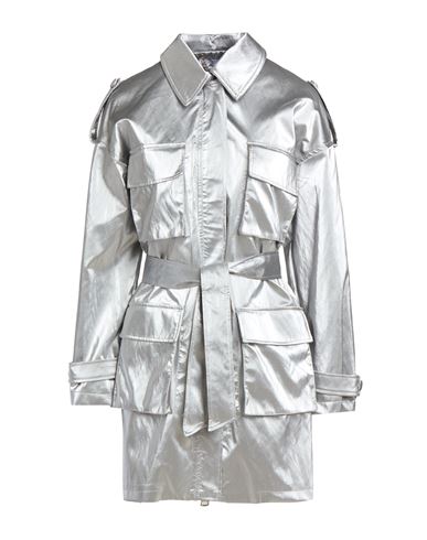 Woman Overcoat & Trench Coat Silver Size 10 Viscose, Polyester, Cotton, Metallic fiber