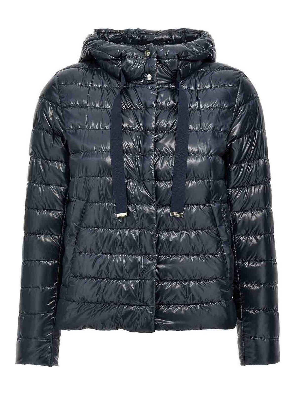 Cropped Down Jacket With Hood In Ultralight Dark Blue Nylon