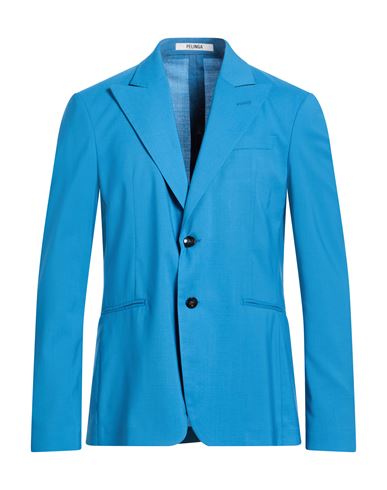 Man Blazer Azure Size 42 Wool, Polyester, Elastane