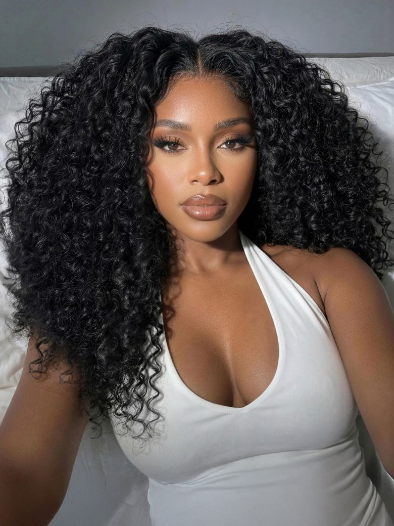 [22-Inch] 7x5 Bye Bye Slip™ Lace Natural Black Fluffy Curly Wig with Tight Defined Cur