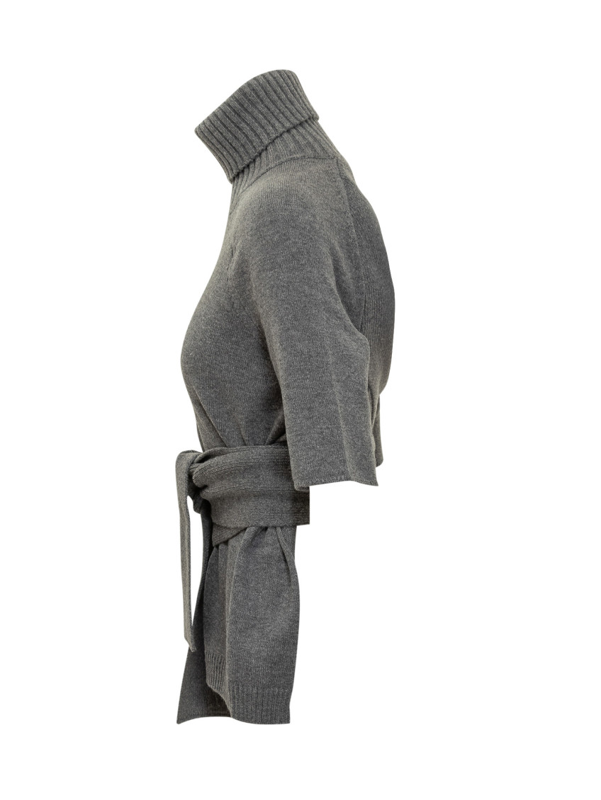 Grey Solid Turtle Neck Top