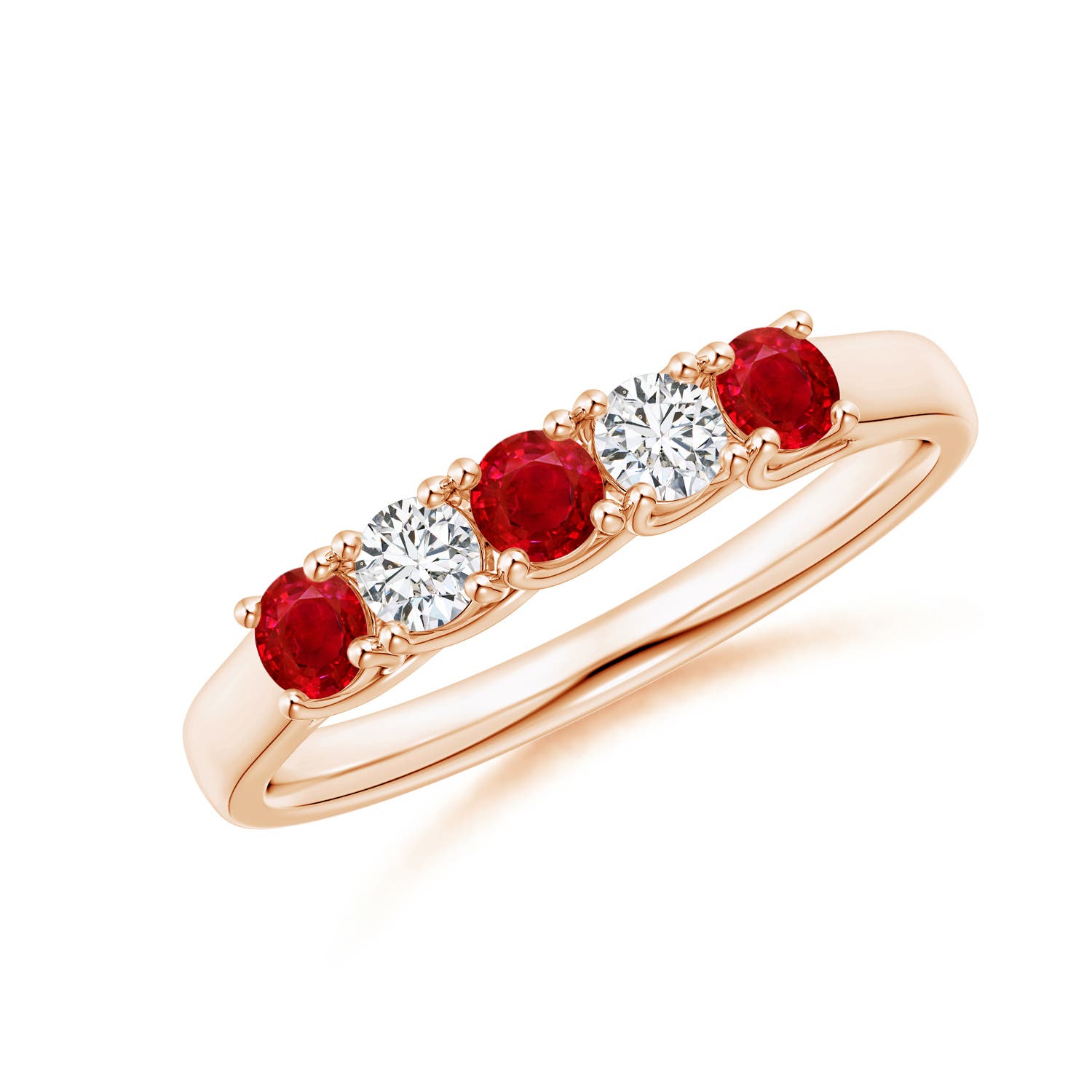 Angara 0.33 Carat Half Eternity Five Stone Ruby and Diamond Wedding Band in 14K Rose Gold