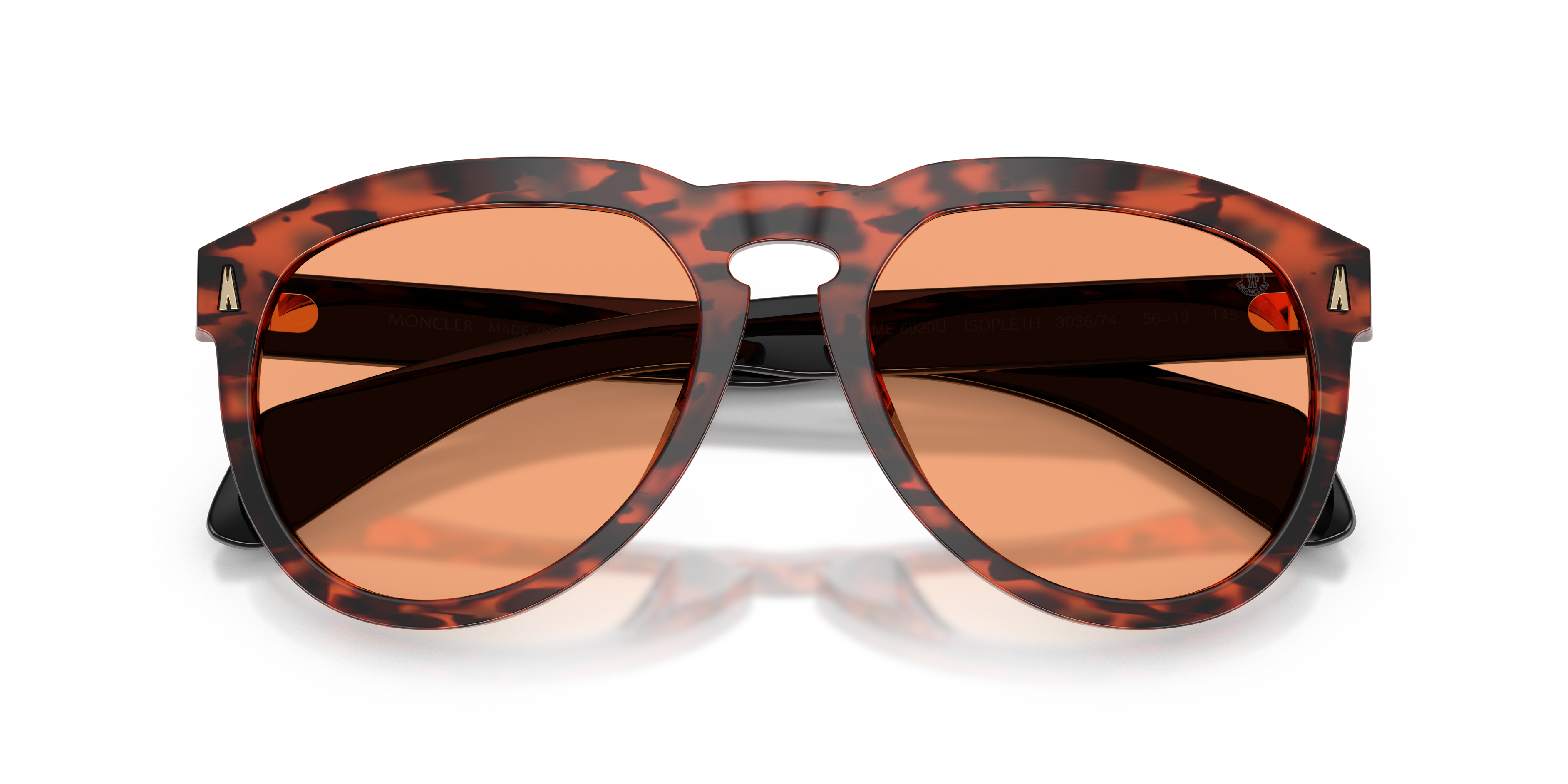 Moncler Unisex Moncler ME6020U ISOPLETH 303674 Gafas de sol Acetato Tortuga Naranja Piloto Norma