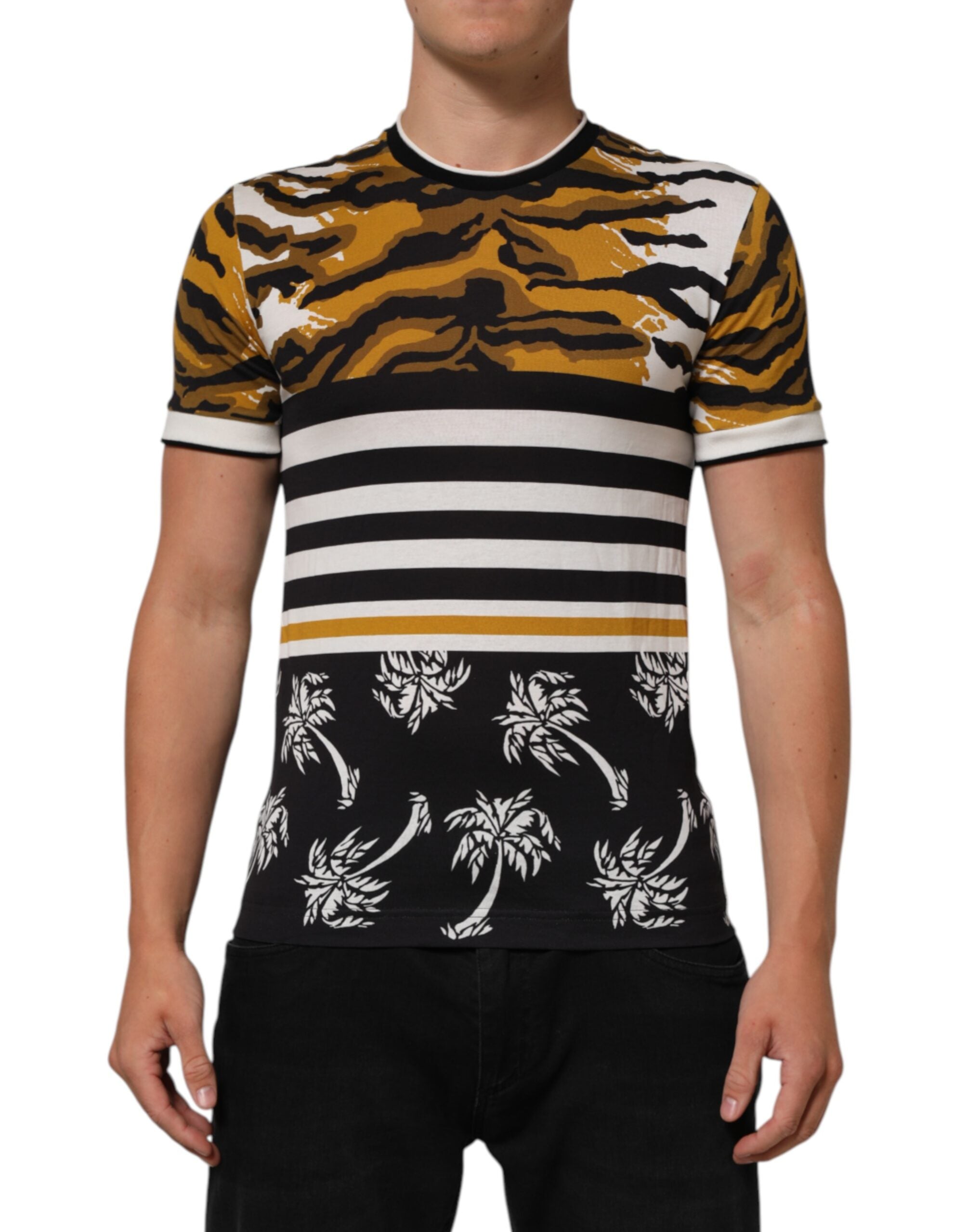Leopard and Palm Leaf Jacquard T-Shirt — Multicolor