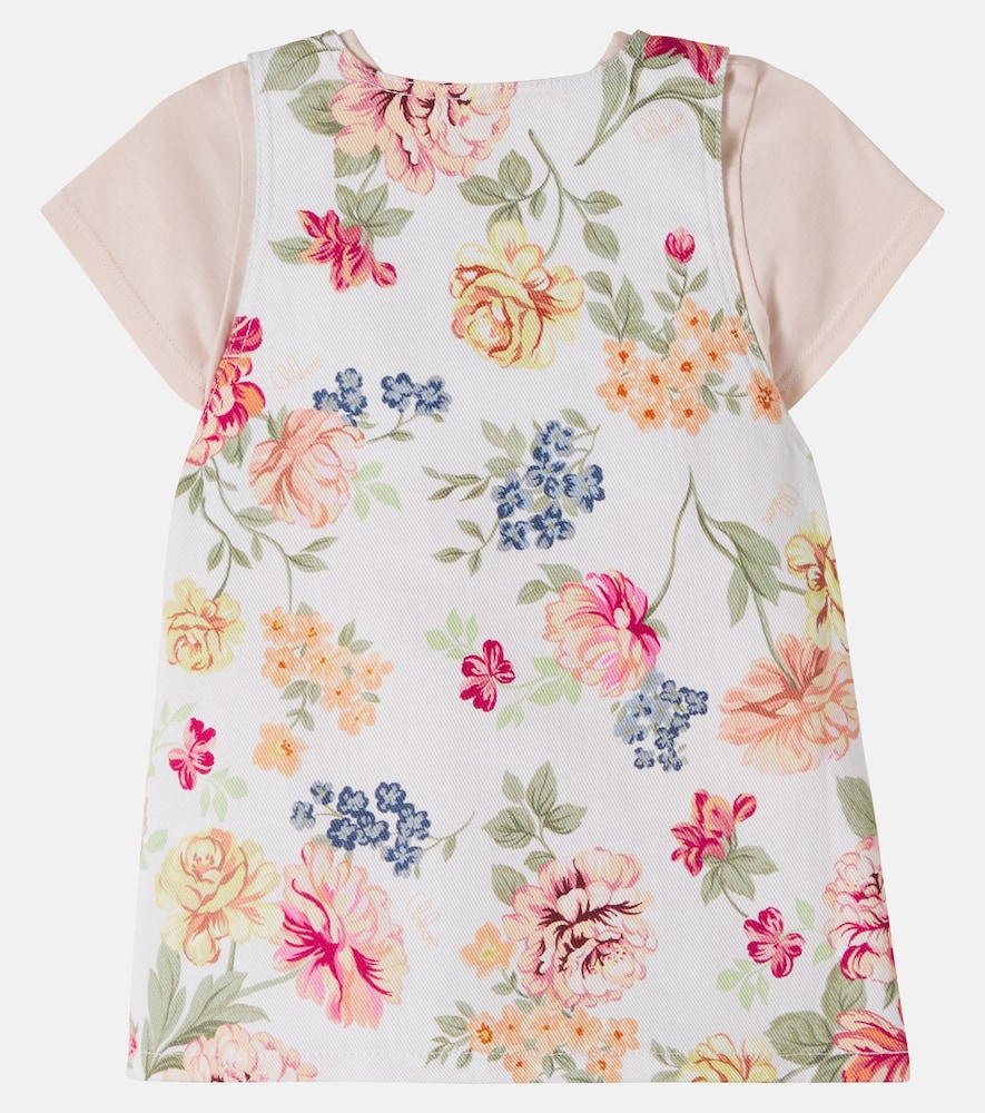 Chloé Kids Baby logo floral cotton dress and T-shirt set