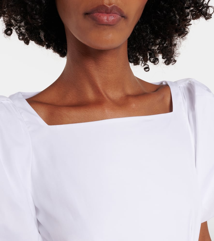 Puff-sleeve cotton poplin midi dress