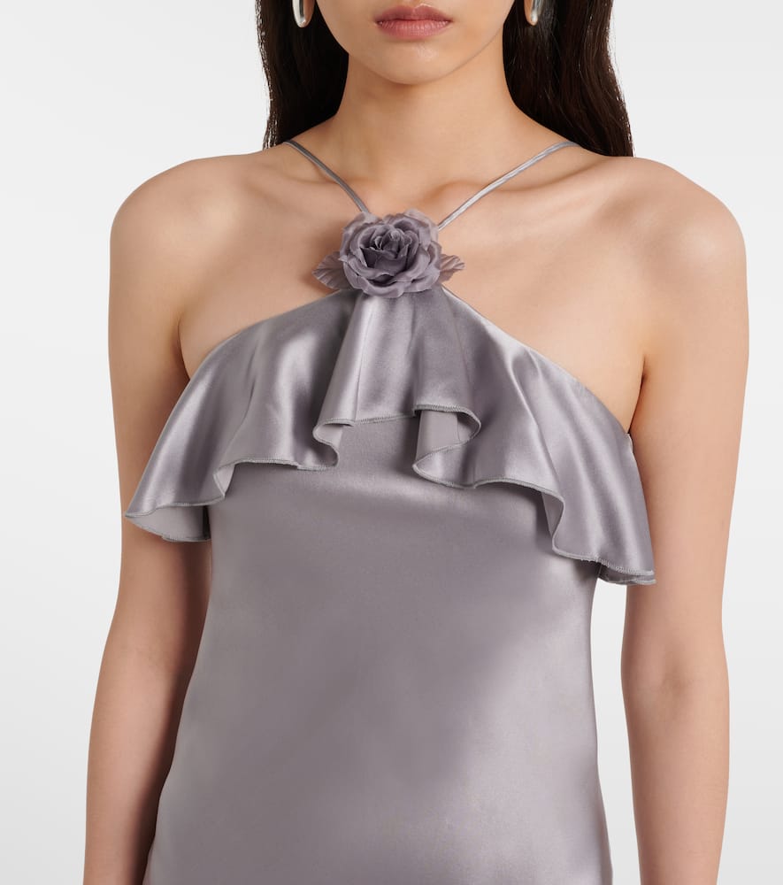 Floral-appliqué silk charmeuse slip dress