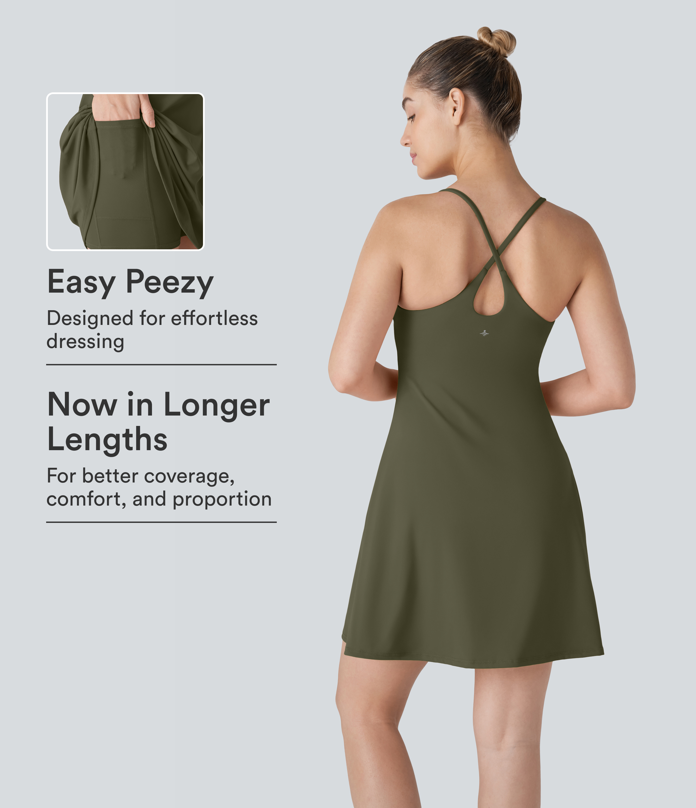 SoftlyZero™ Plush Backless Active Dress-Longer Length-Easy Peezy Edition Workout Dress - Grass Grey Green