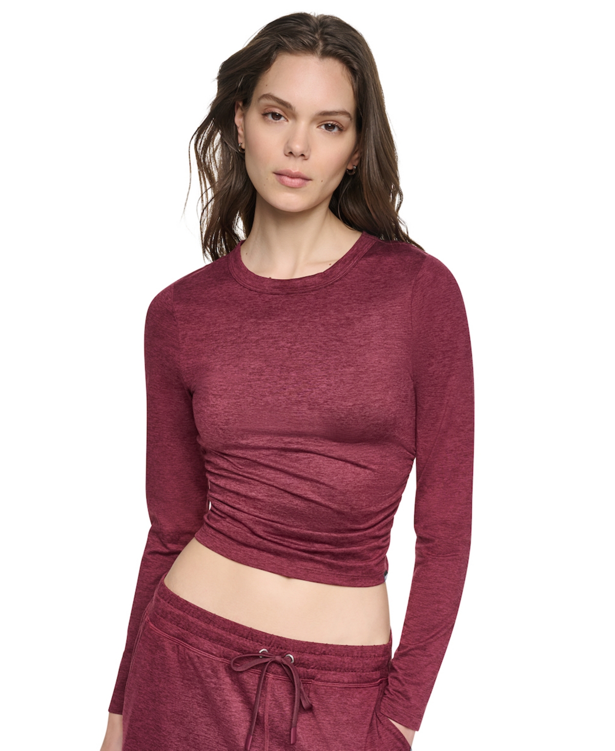 Women's Crewneck Long-Sleeve Ruched Top - Claret Spacedye