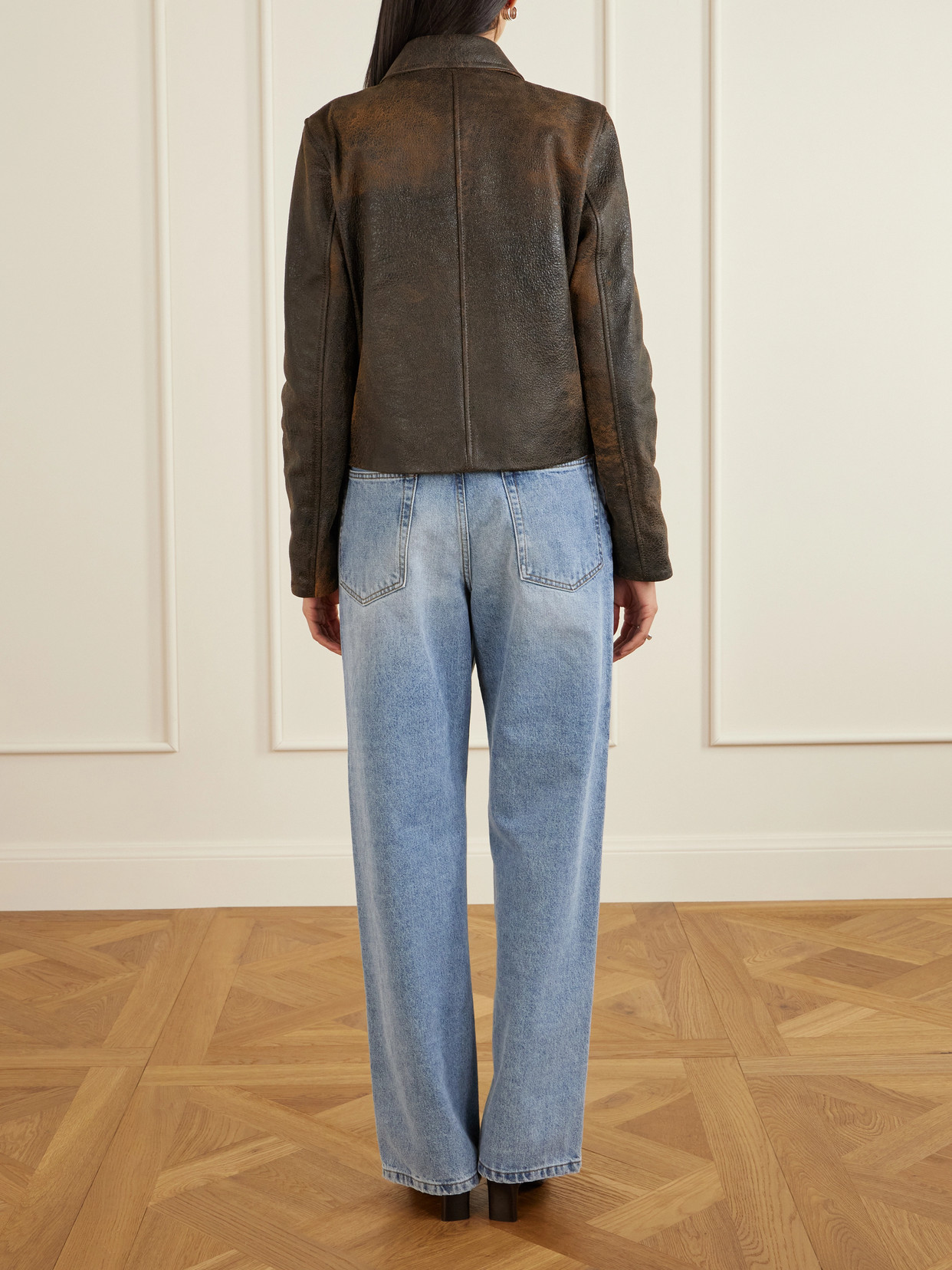 Sage Textured-leather Jacket - Brown