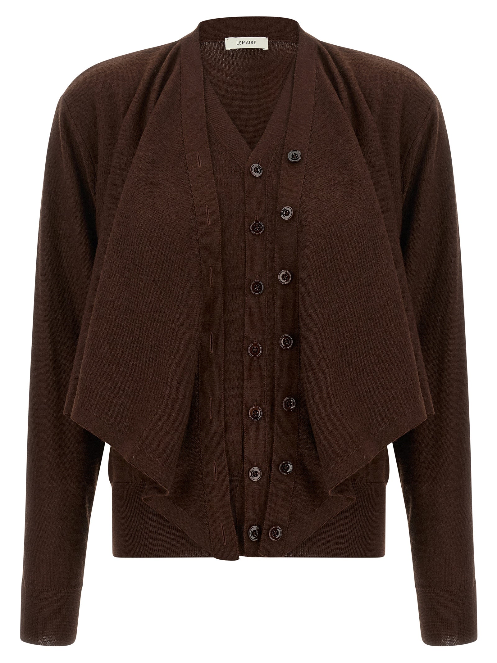 Wool-Blend Layered Cardigan — Brown