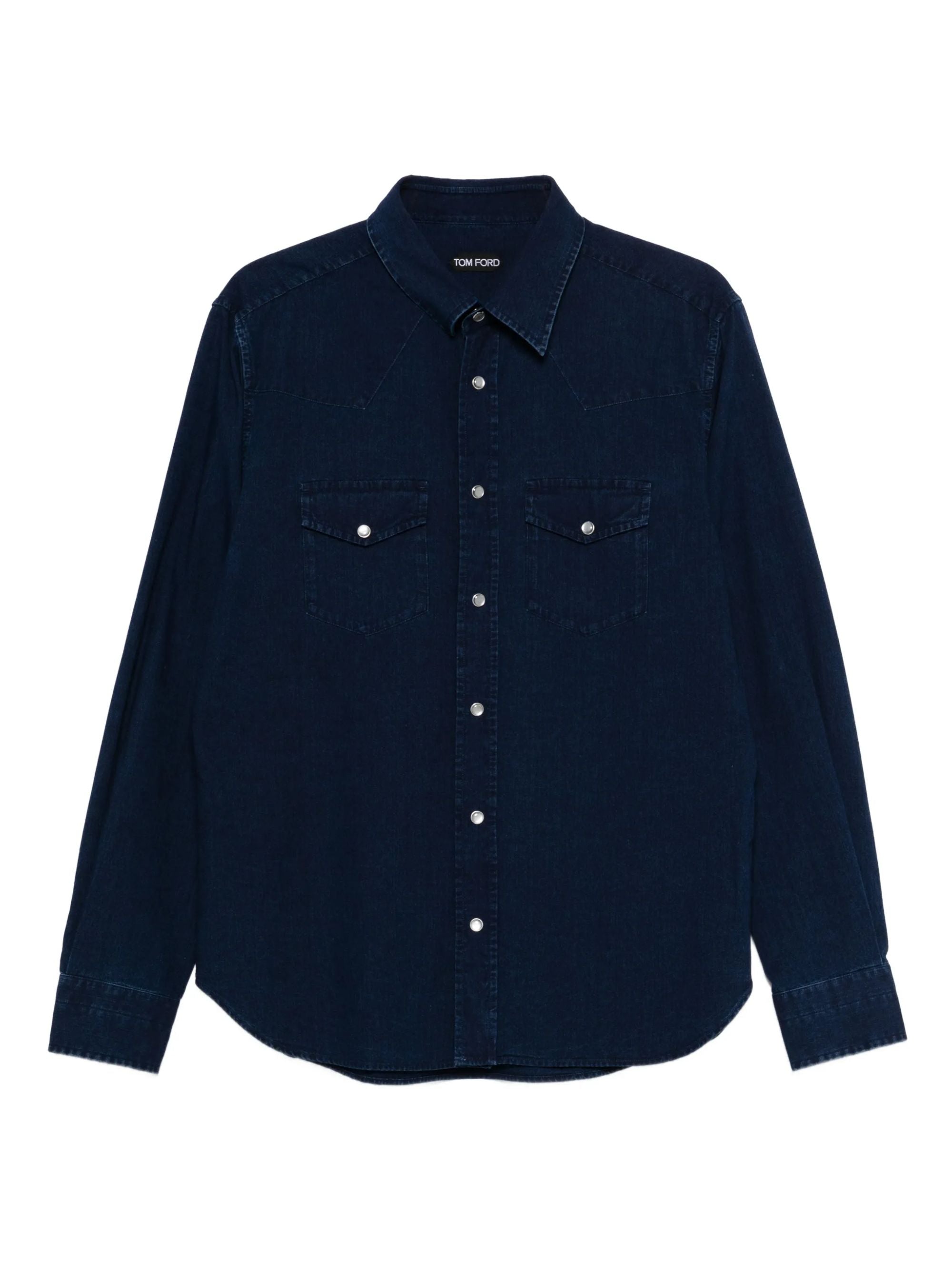 Pointed Collar Long Sleeve Button-Up Shirt with Chest Pockets