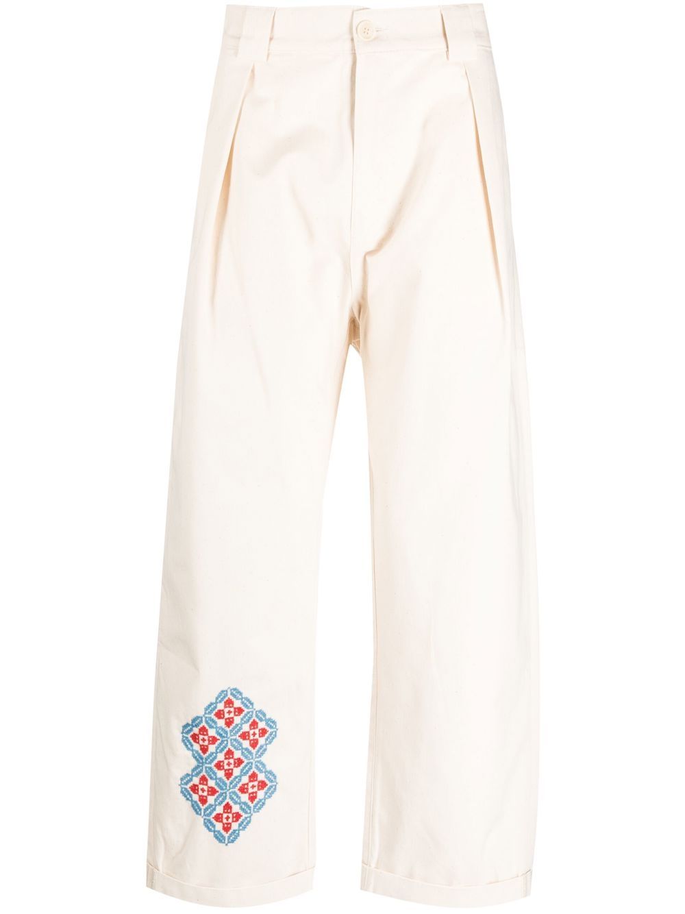 Wide-leg graphic-detail trousers - Neutrals