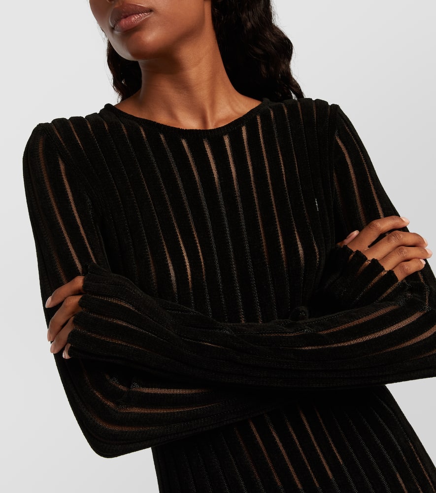 Knit faux fur-trimmed midi dress