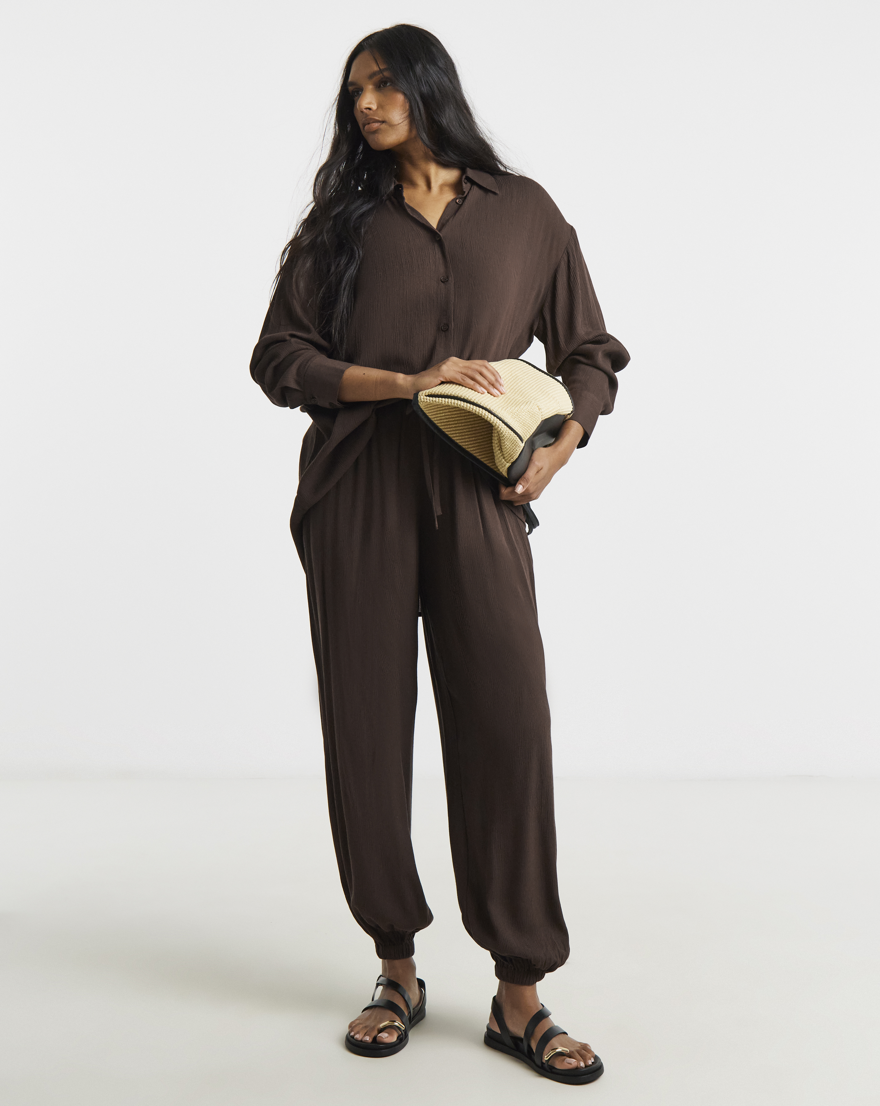 Chocolate Oversized Crinkle Shirt