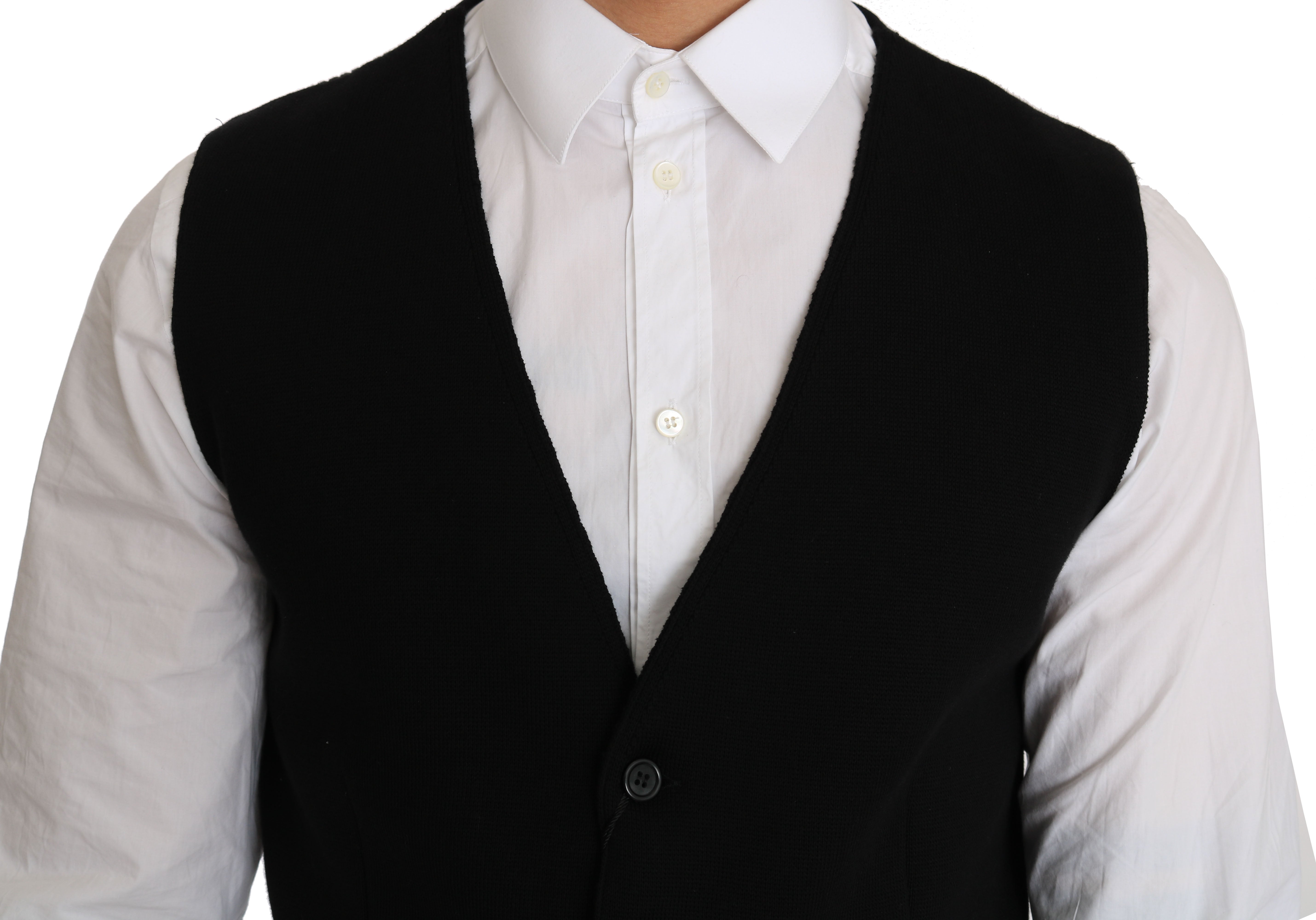 Cotton Dress Woven Vest — Black