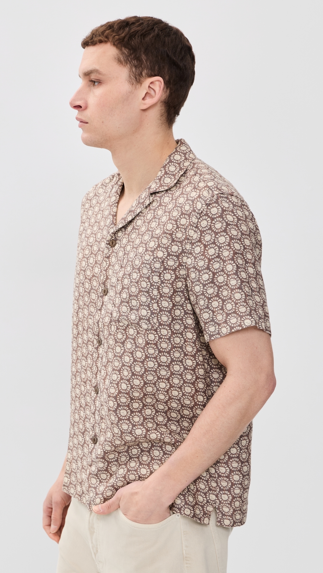 Short Sleeve Palma Linen Camp Shirt Shore Sun Woodblock