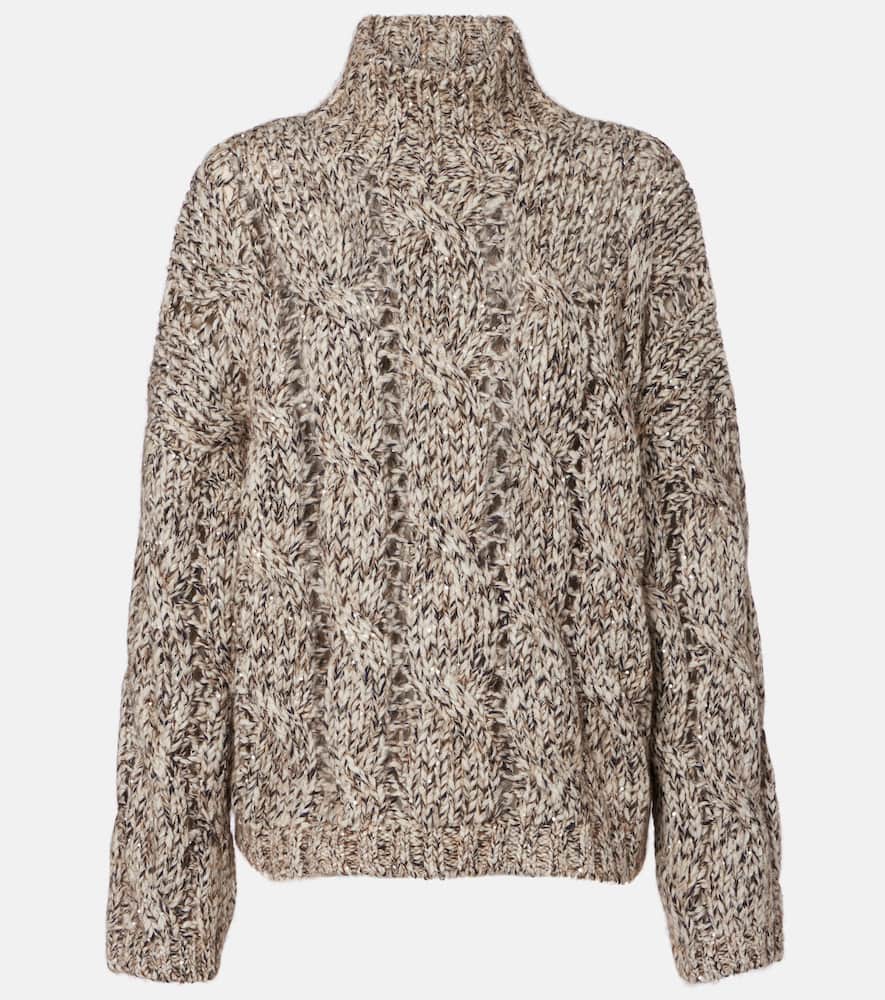 Cable-knit wool and cashmere turtleneck sweater