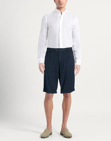 Man Shorts & Bermuda Shorts Navy Size 38 Cotton, Linen, Elastane