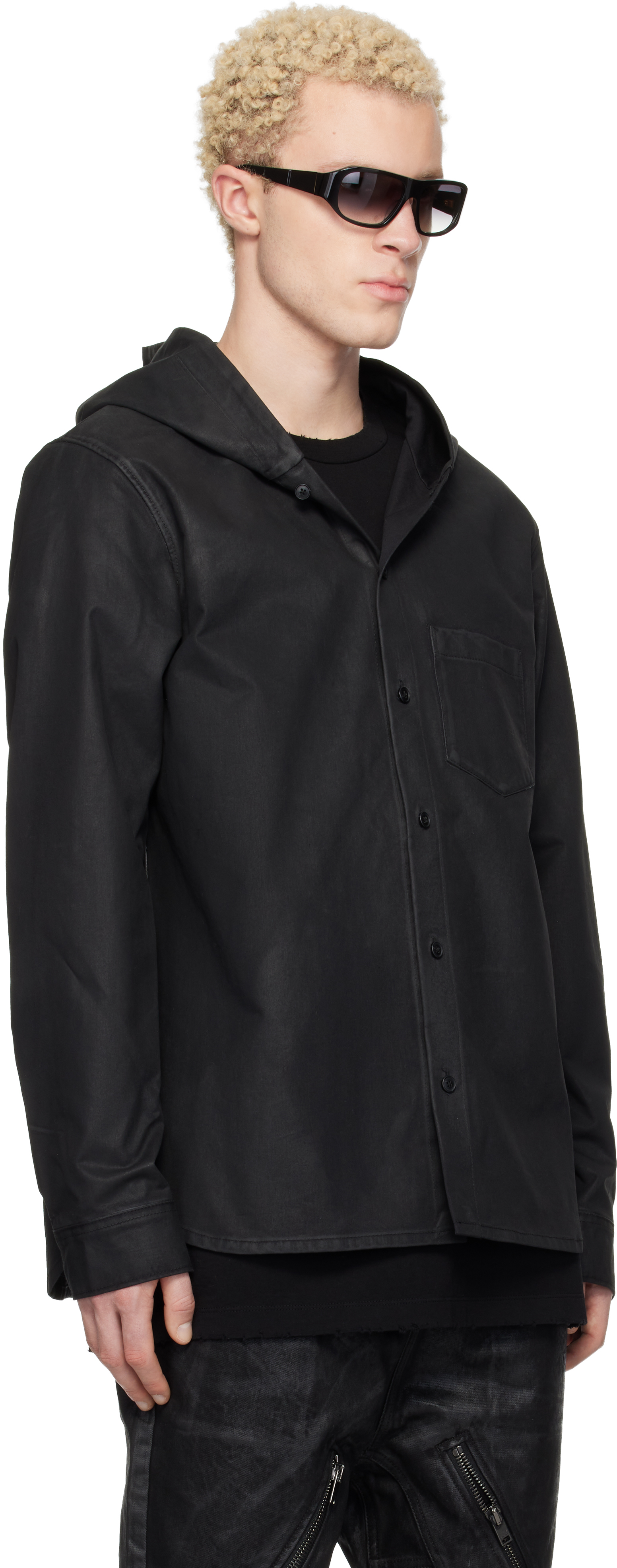 Black Waxed Hooded Shirt