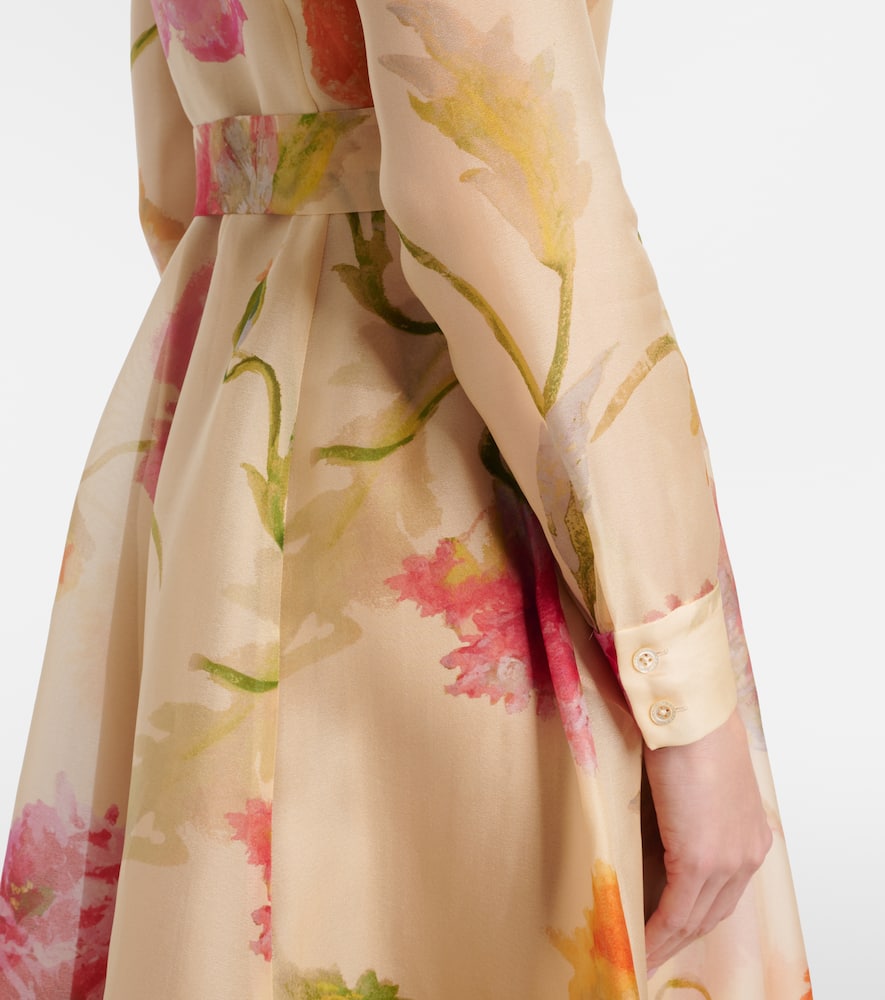 Belted floral silk shirt dress