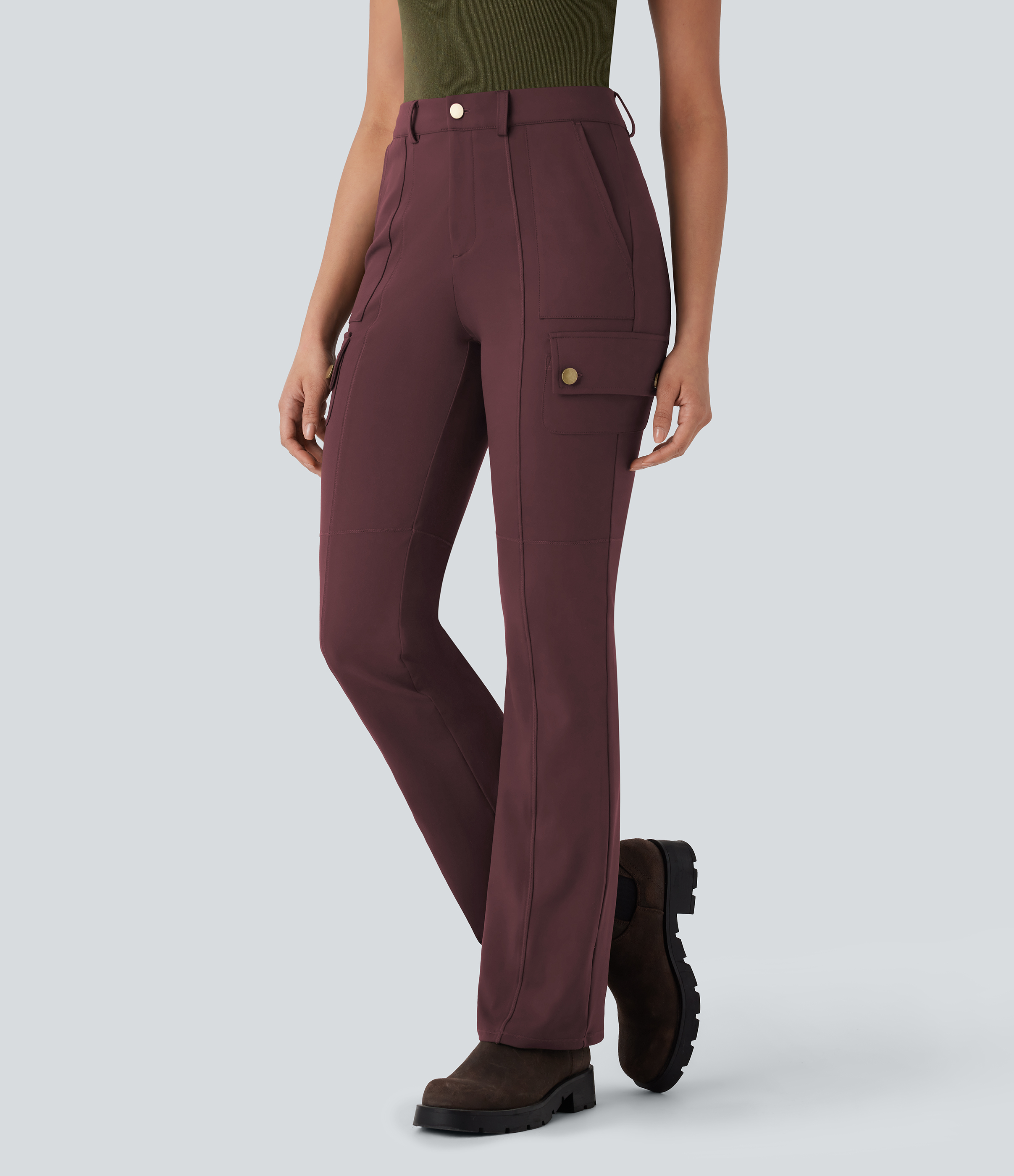 Halara DayStretch Mid Rise Pockets Hiking Cargo Bootcut Trousers - Red Mahogany - XLregular
