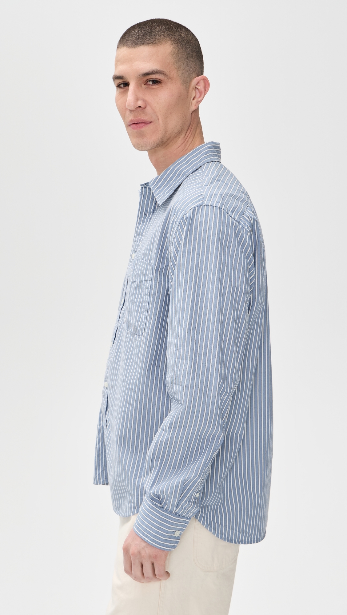 Long Sleeve Poplin Shirt Blue Stripe