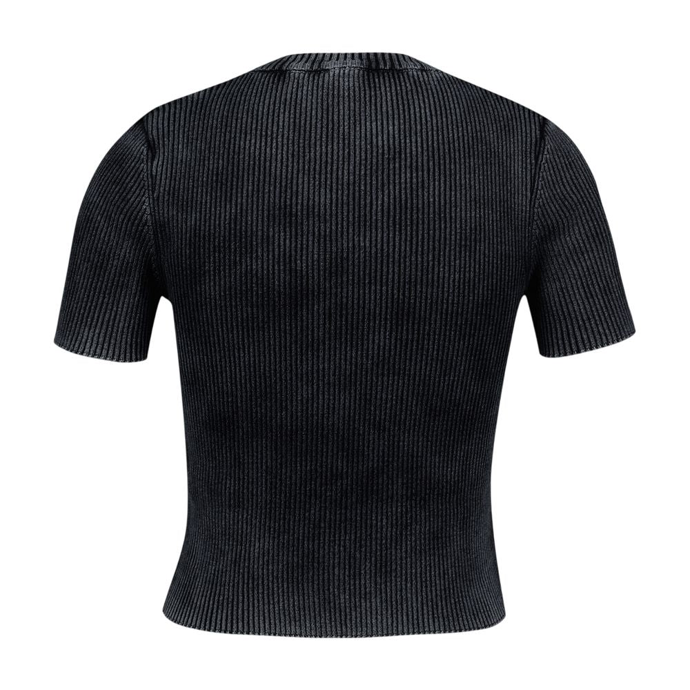 Ribbed Cotton T-Shirt — Black