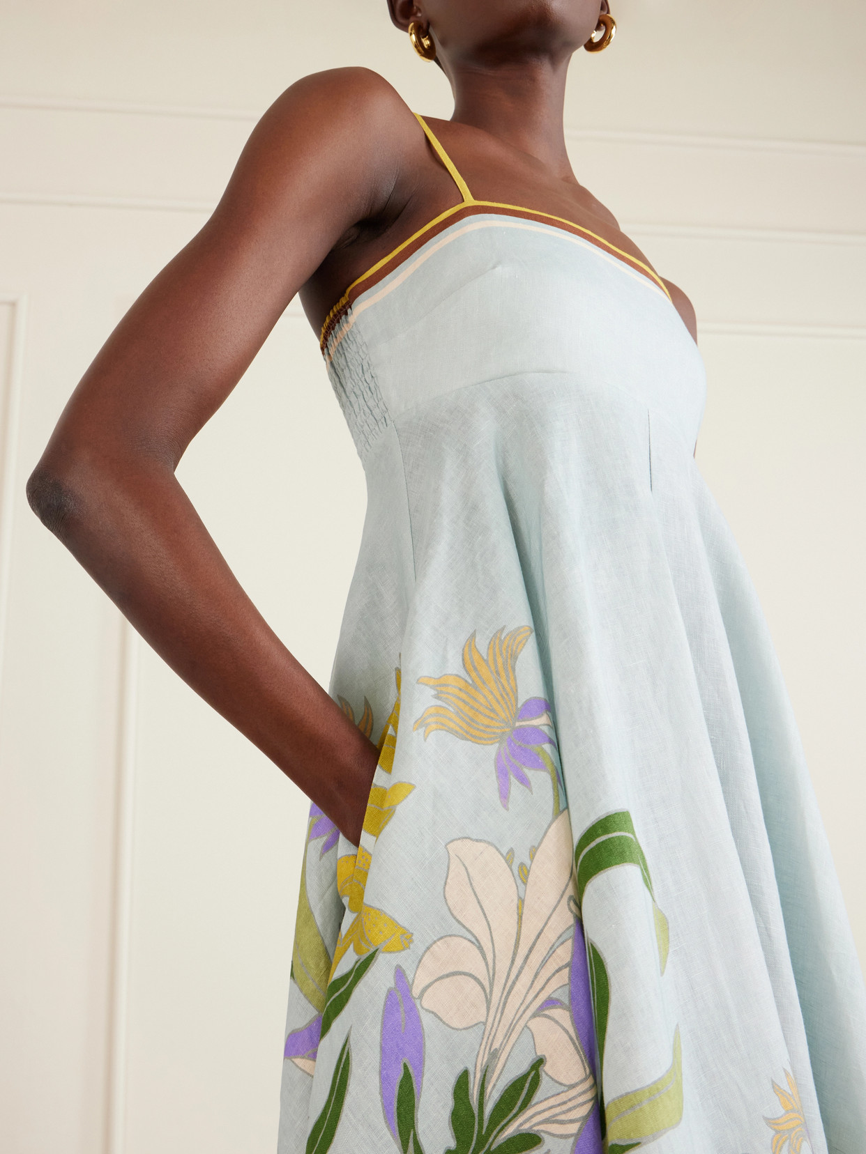 Alfie Floral-print Linen Midi Dress - Blue