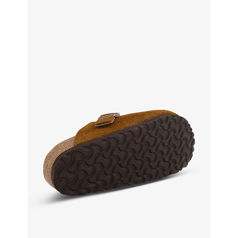 Womens Mink Boston Buckle-detail Suede and Shearling Sandals