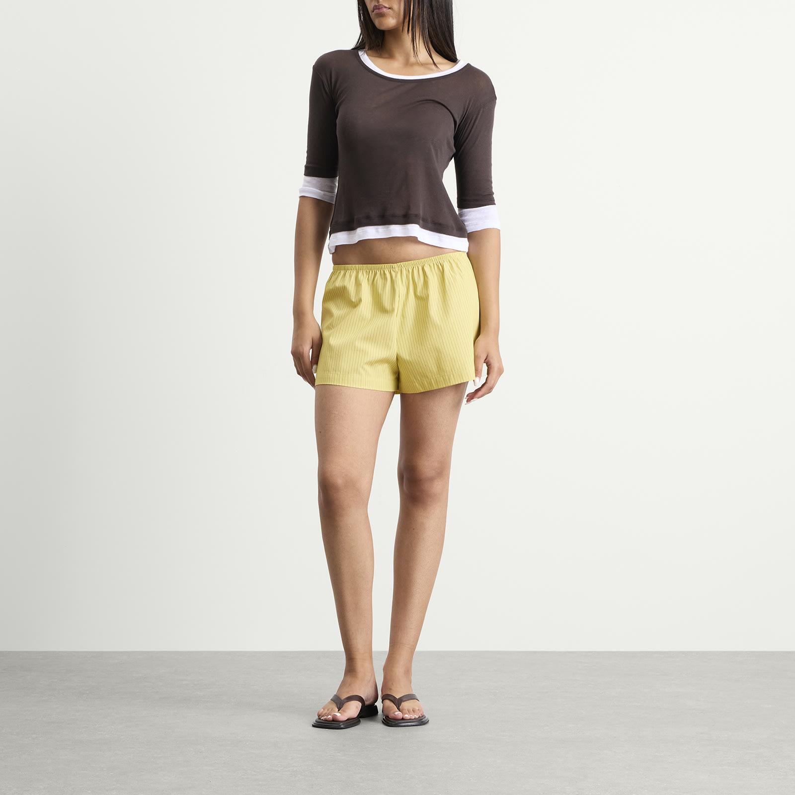 Women's Yoshi Summer Shorts in Lemon/Chocolate Stripe