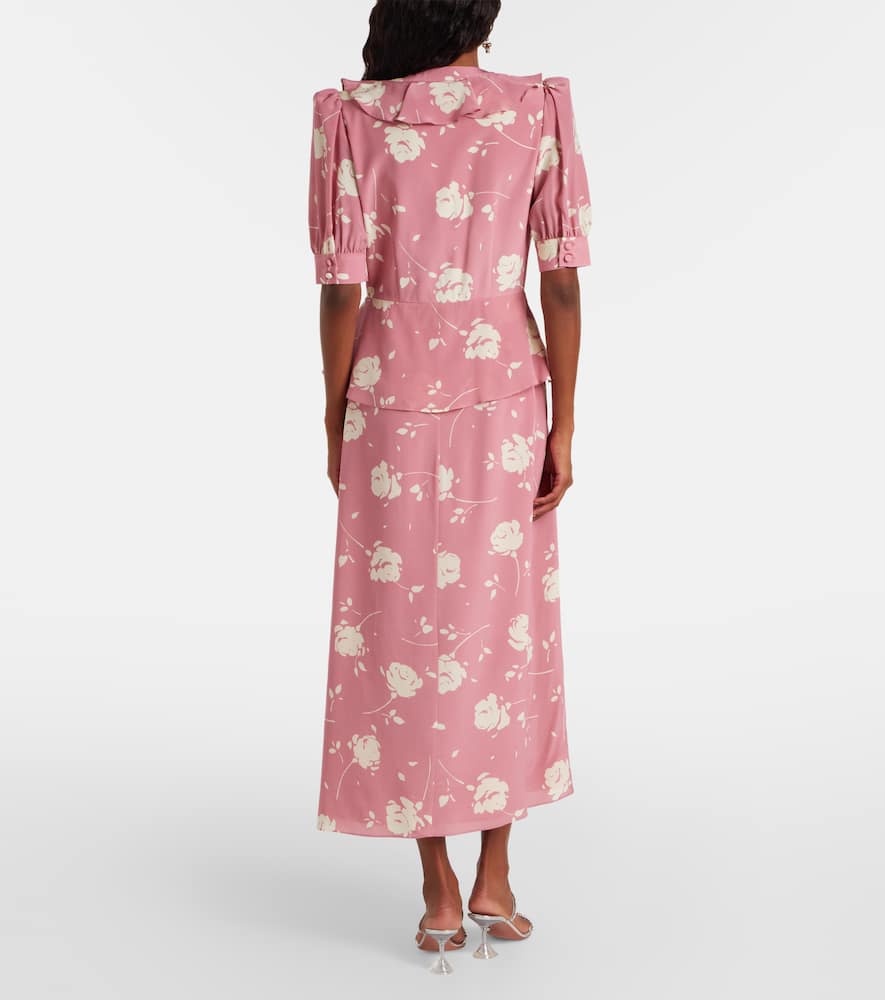 Floral ruffled silk midi dress