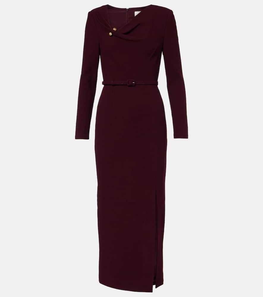 Draped belted wool crêpe midi dress