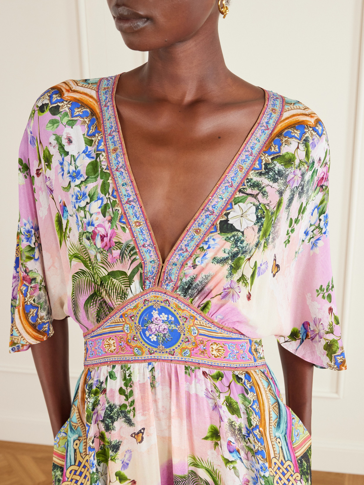 Crystal-embellished Printed Silk Crepe De Chine Maxi Dress - Multi