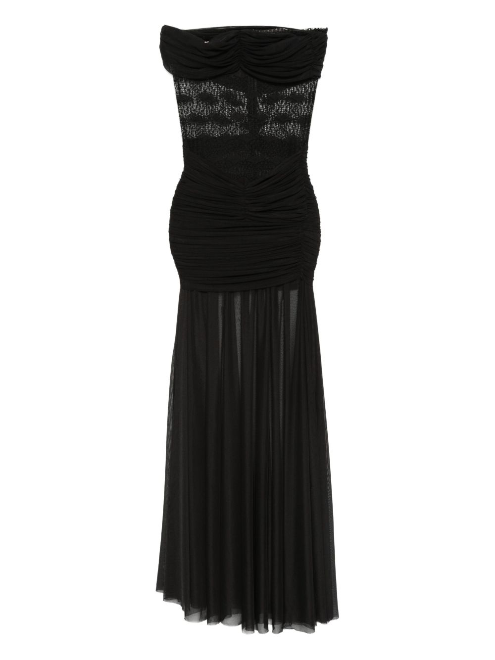 Lace-panelled mesh maxi dress - Black