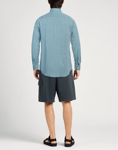 Man Shirt Azure Size 16 Cotton, Linen