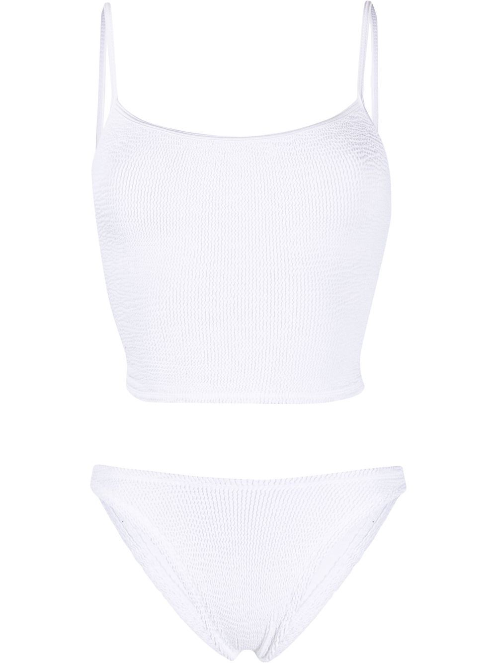 Strap crinkled-finish bikini set - Pink