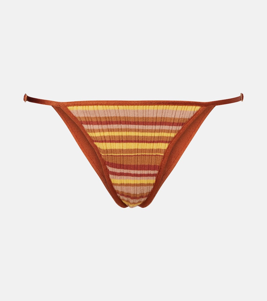 Ann ribbed-knit striped bikini bottoms