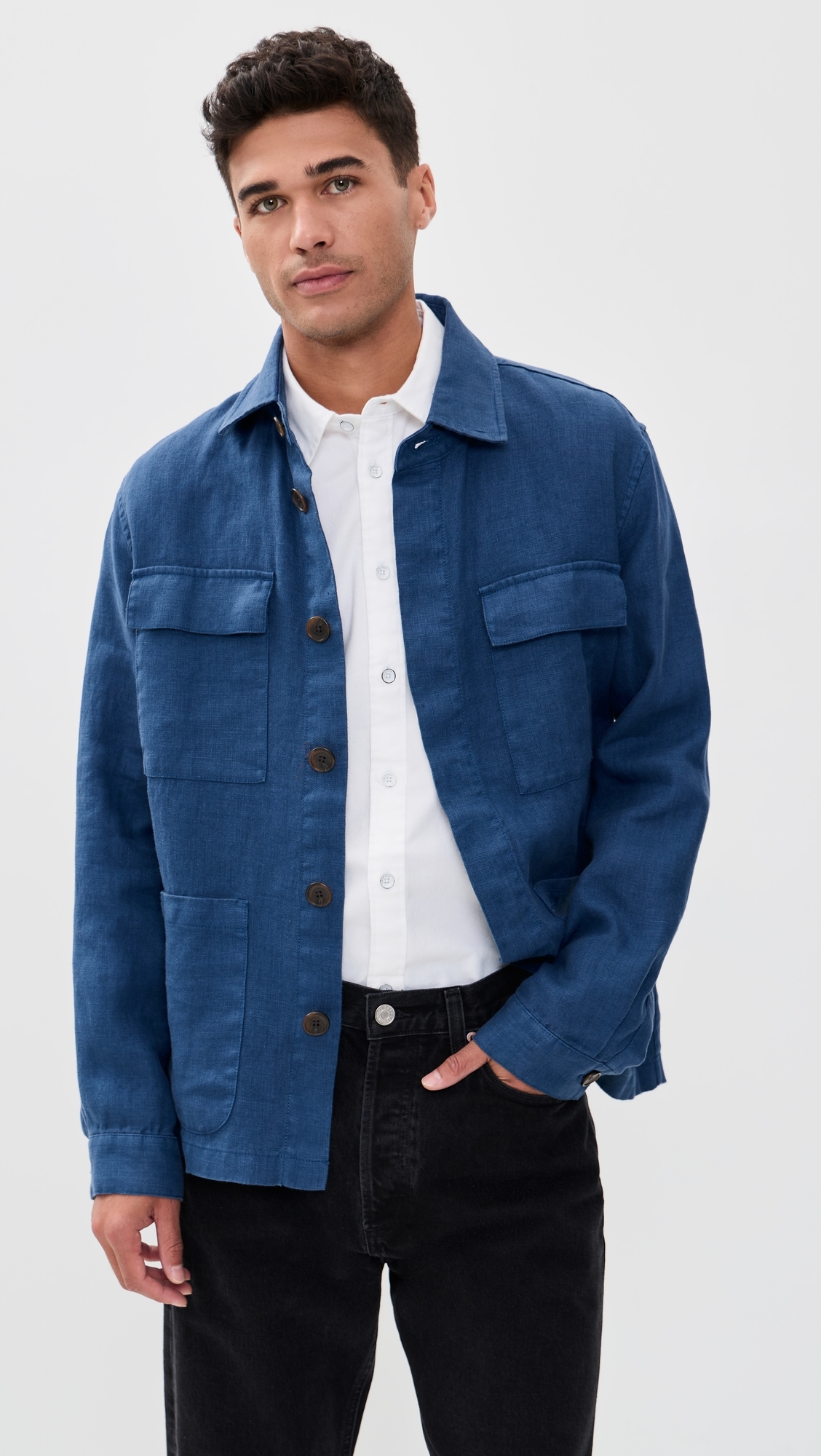 Jared Work Jacket In Linen French Navy