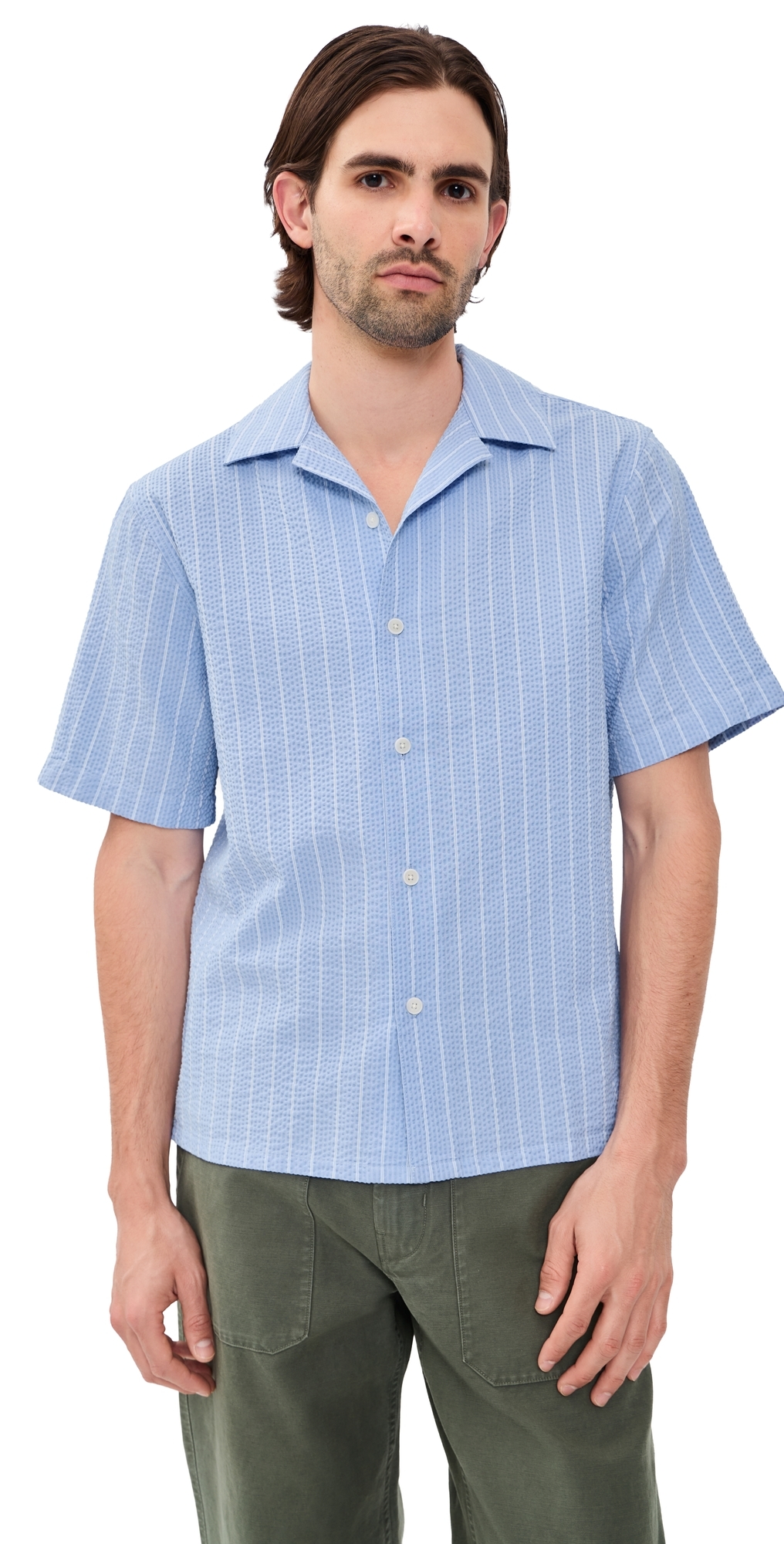 Seersucker Stripe Didcot Shirt Blue/Ecru