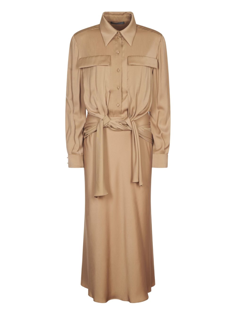 Button-down belted midi dress - Neutrals