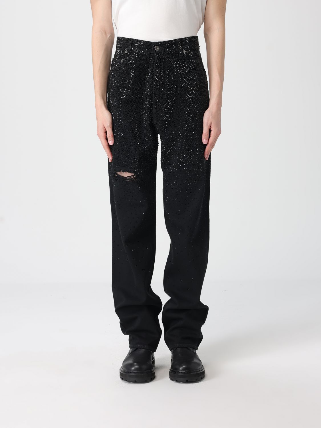 Crystal-embellished wide-leg jeans - Black