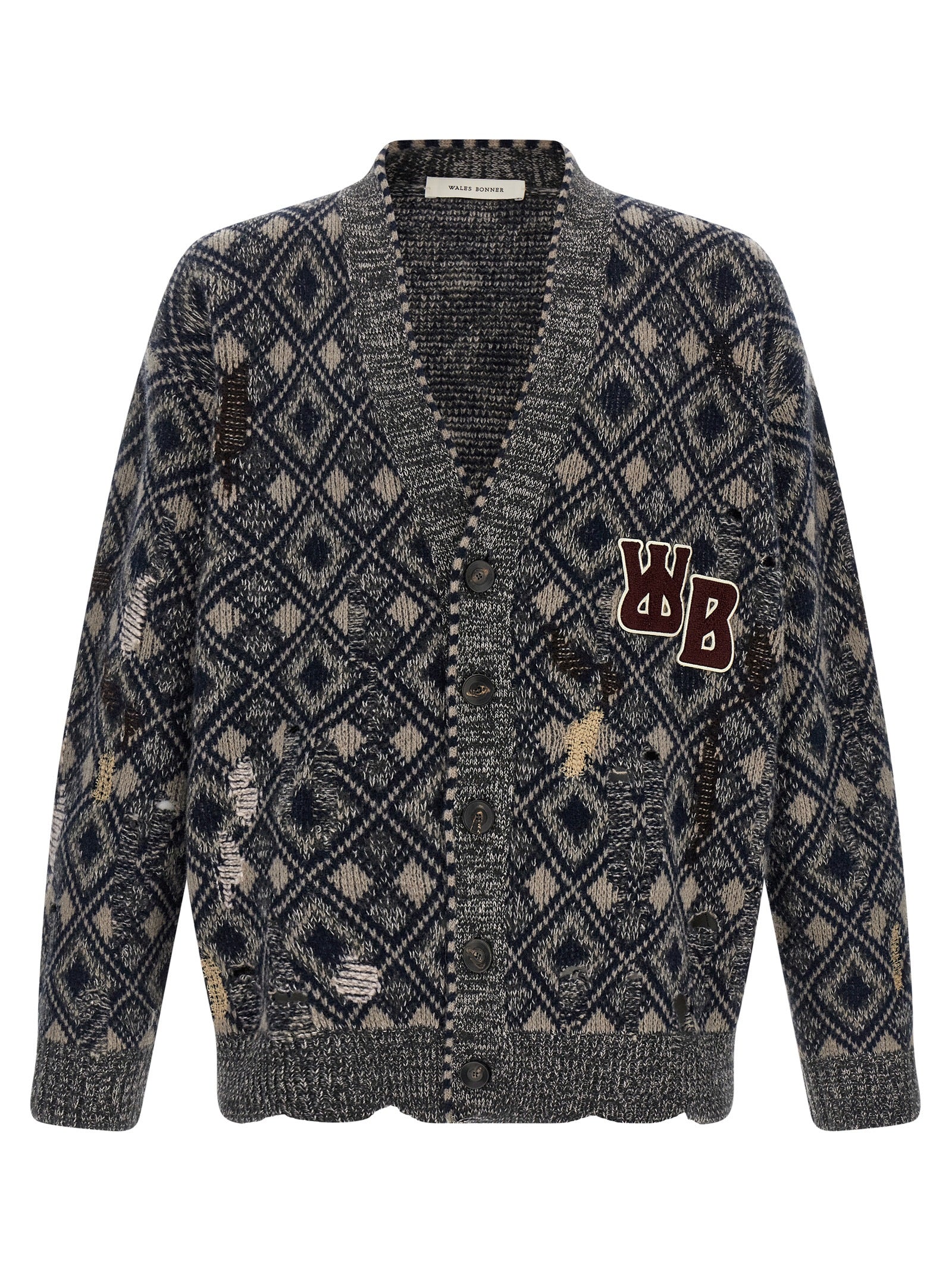 Hand-Mended Merino Wool Cardigan — Navy