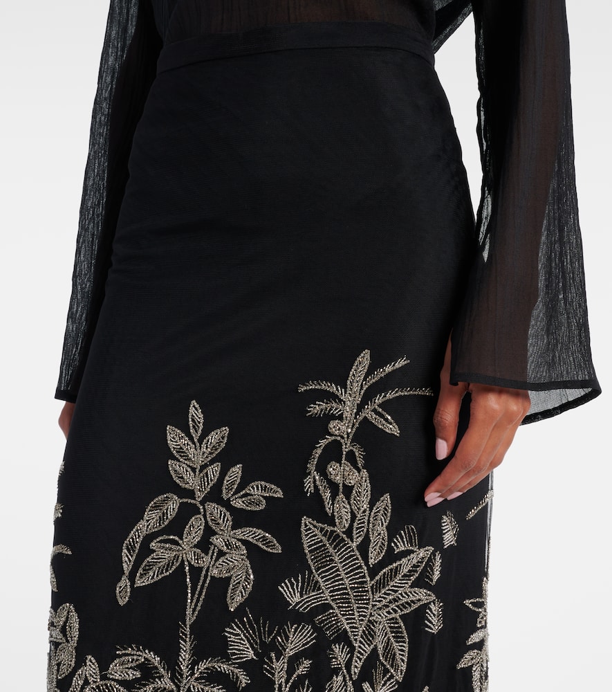 Leyla beaded tulle midi skirt
