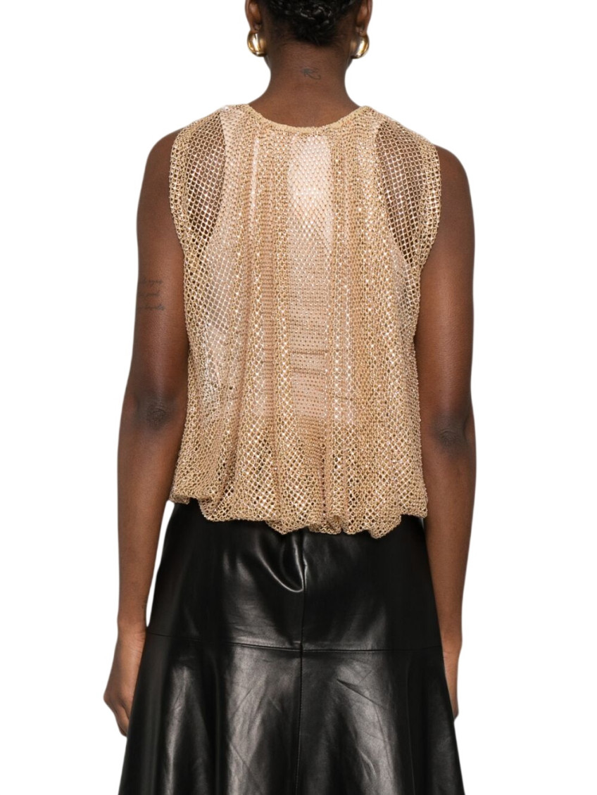 Light Brown Embellished Round Neck Top