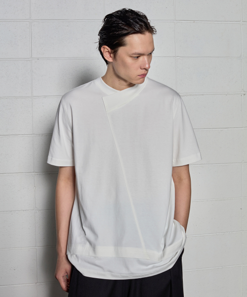 Diagonal Layered Loose Crewneck T-Shirt