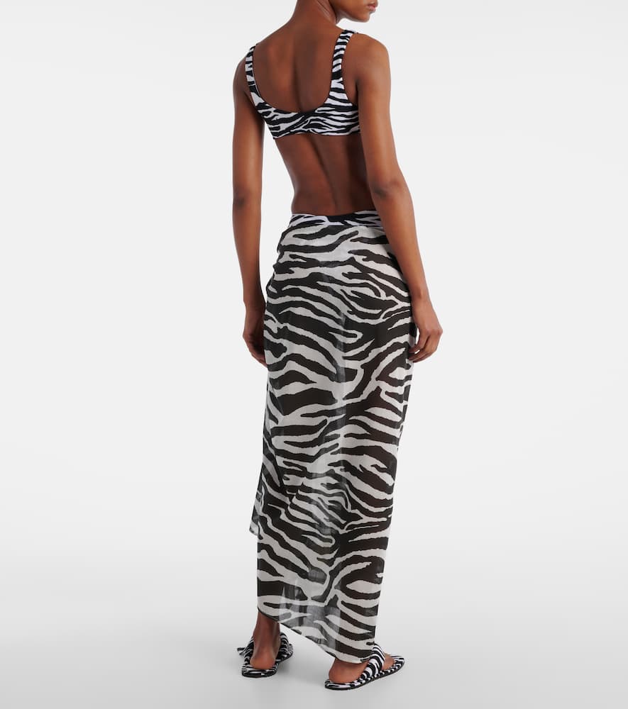 Zebra-print cotton muslin beach cover-up