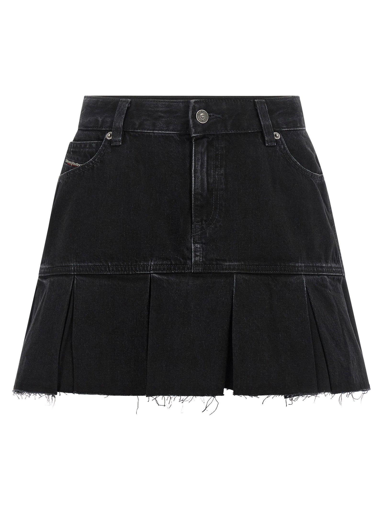 Pleated Denim Skirt — Black
