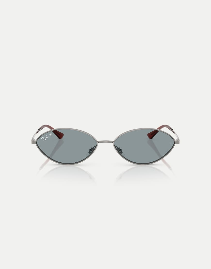Kai oval polarised sunglasses with blue lens in gunmetal-Grey