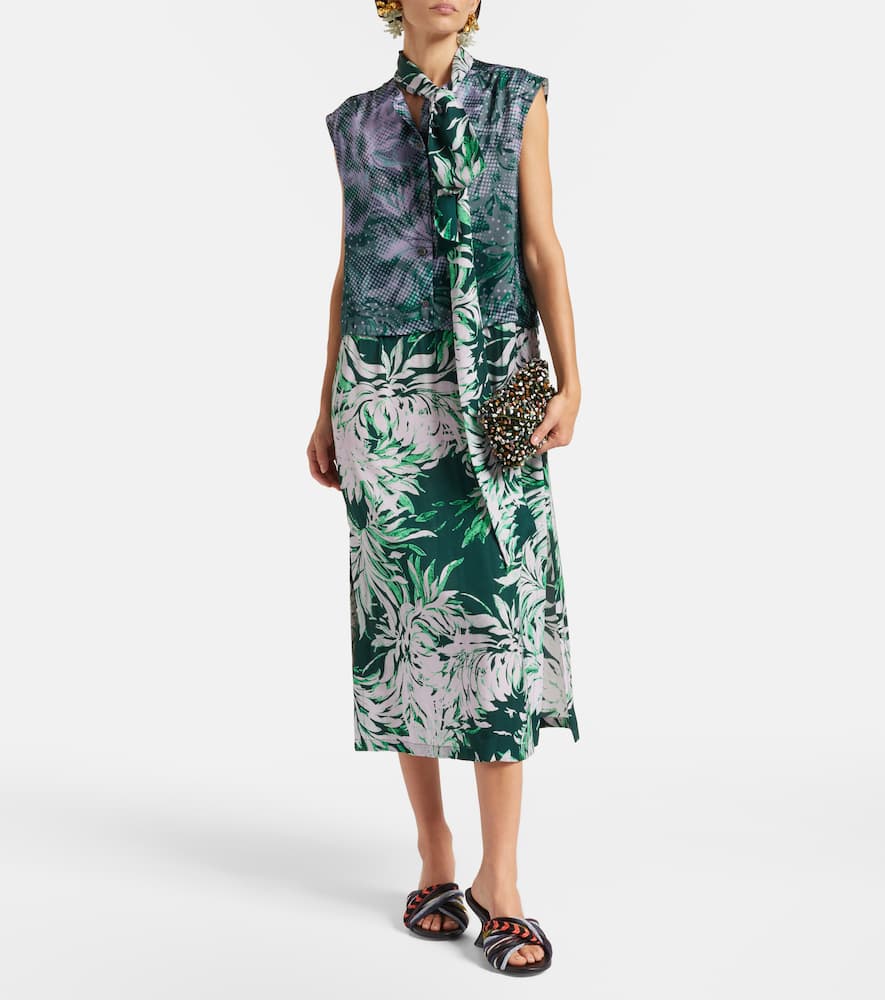 Printed tie-neck midi dress